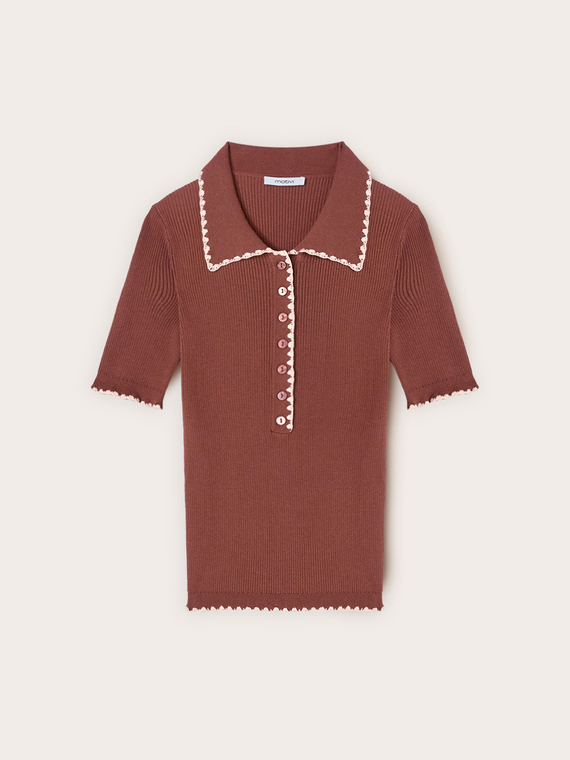 Polo en tricot fin avec bordure festonn&eacute;e
