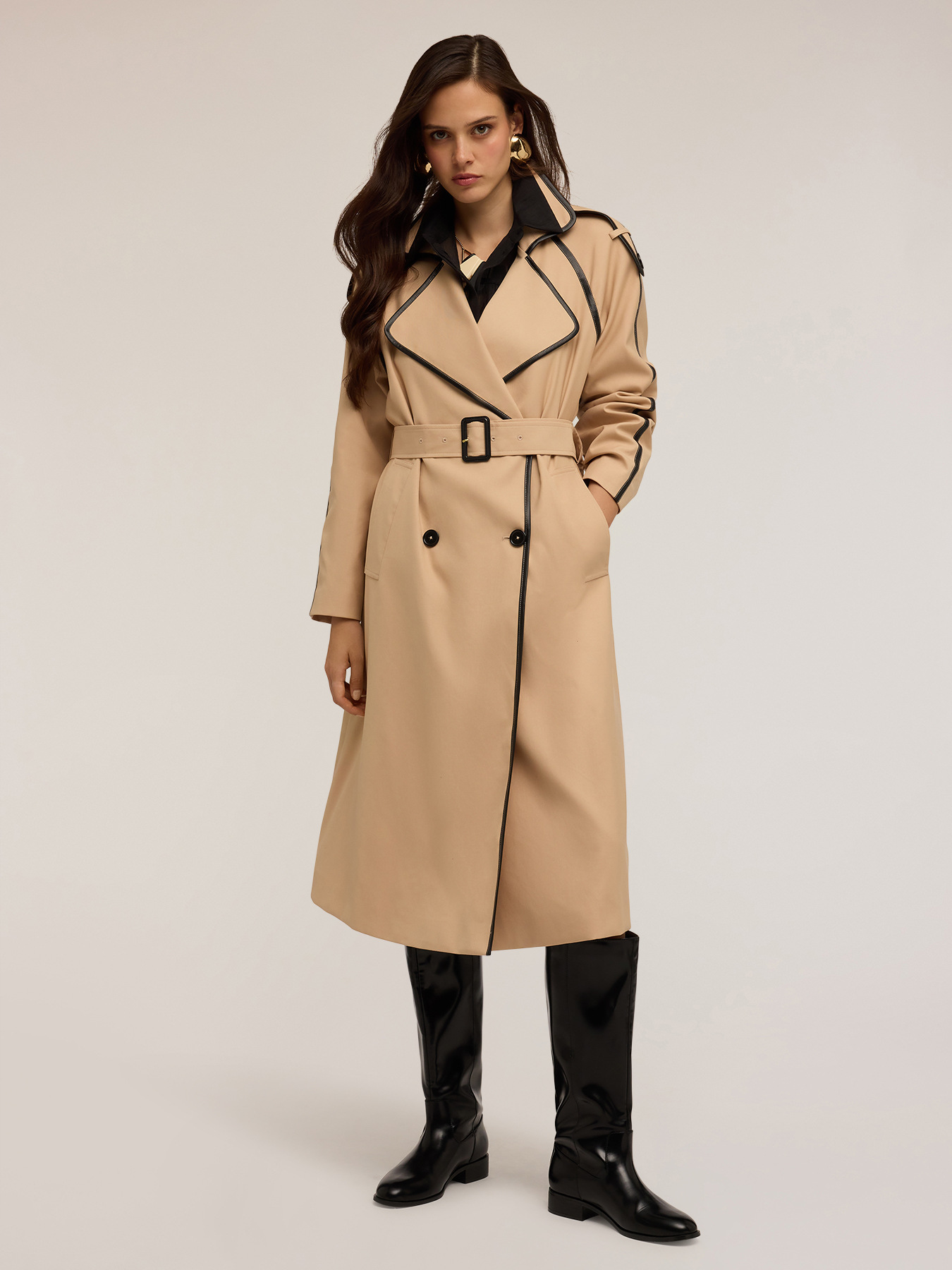 Double-breasted trench coat with trimmings image number 0