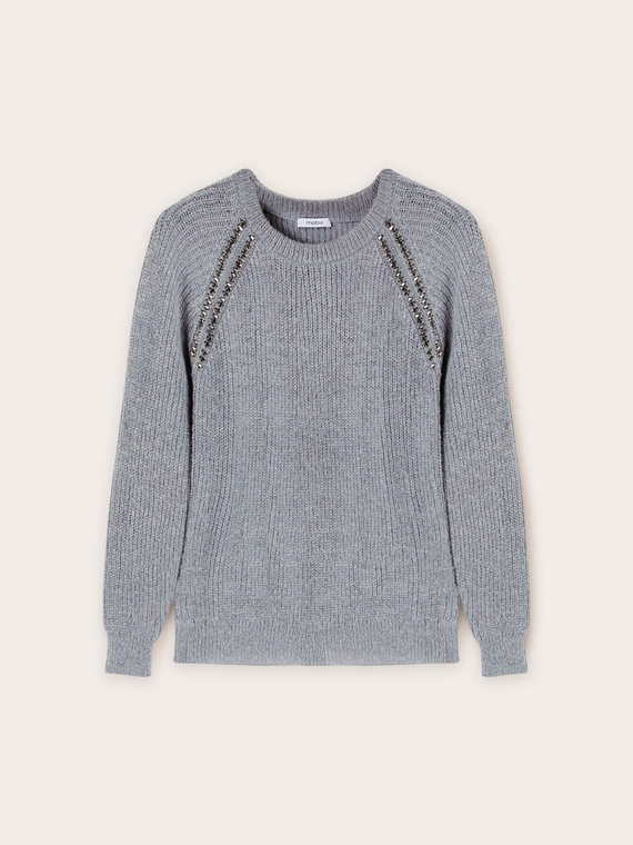 Raglanpullover mit Steinstickerei