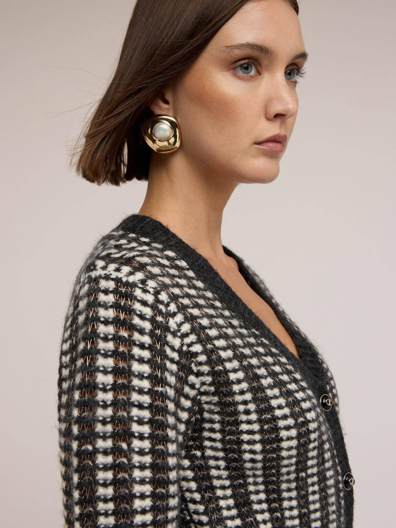 Cardigan cropped traforato misto lurex image number 3