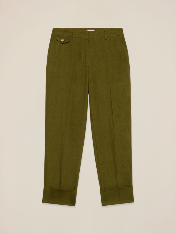 Pantaloni chino din in cu manșetă