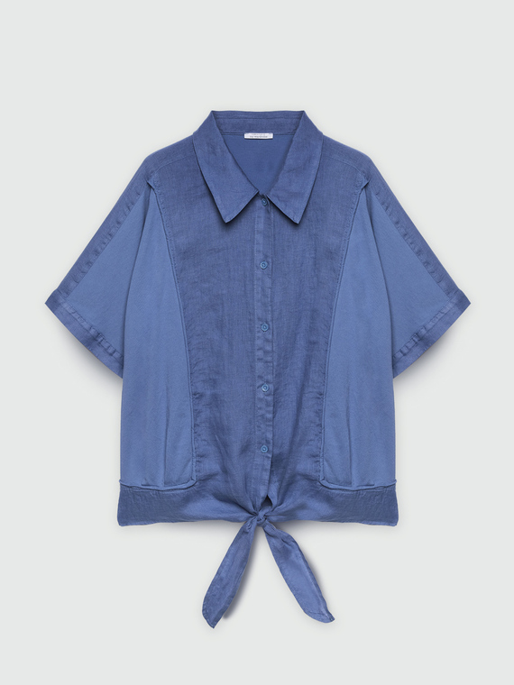 Linen shirt with knot at the bottom