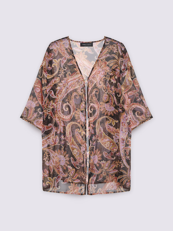 Kimono aus Crêpe mit Paisley-Druck.