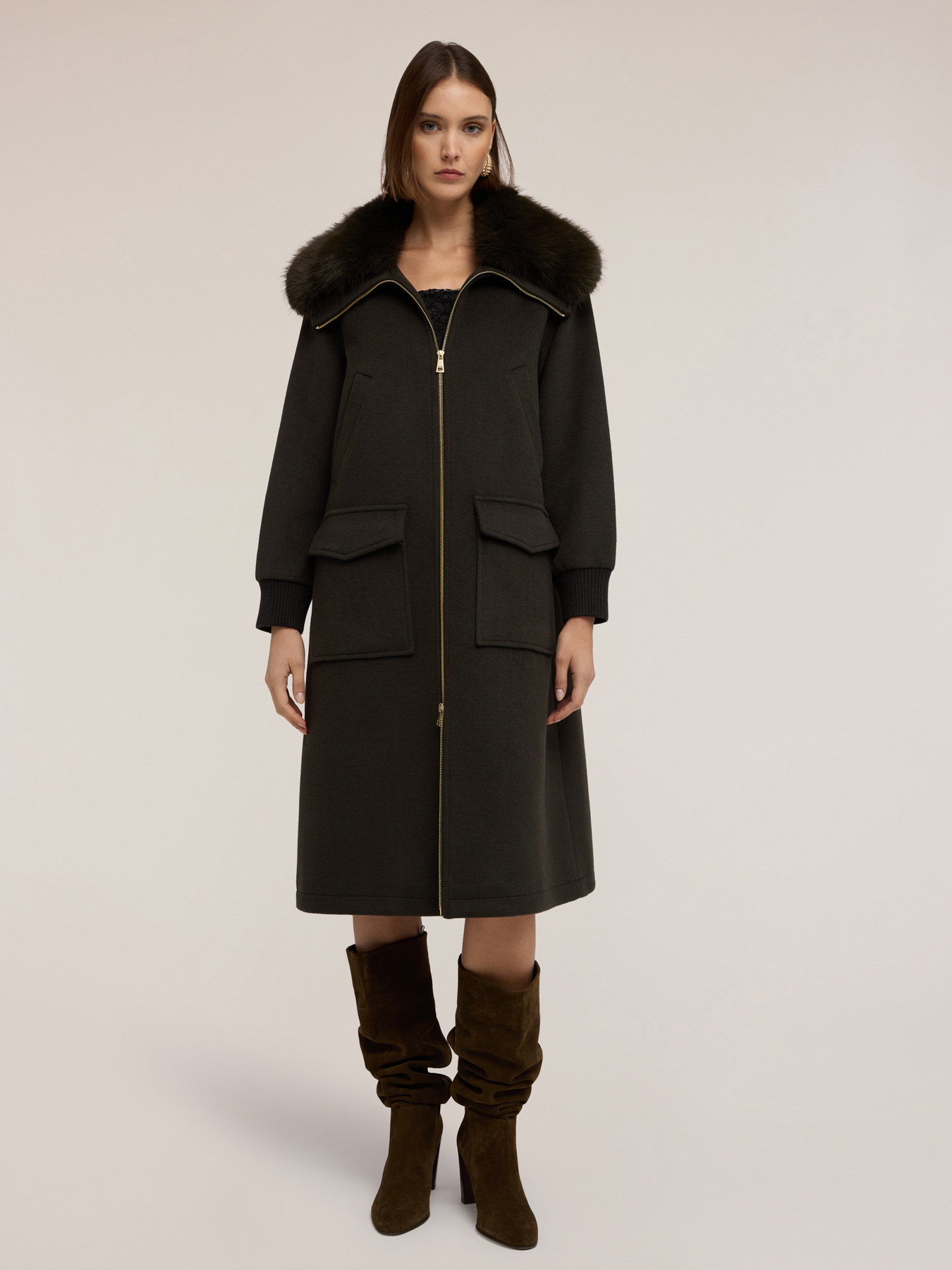 Mixed wool coat with removable collar image number 2