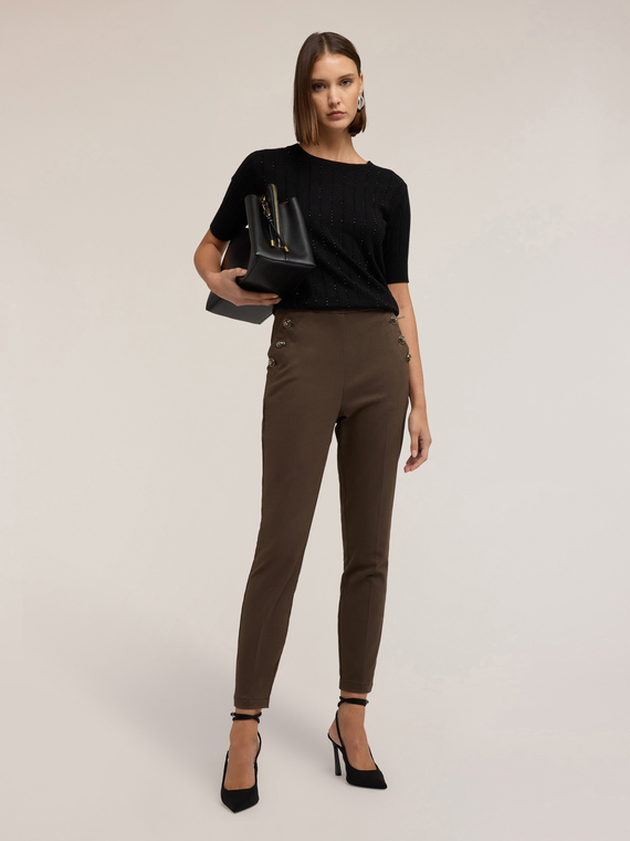 Ribbed sweater with rhinestone stripes