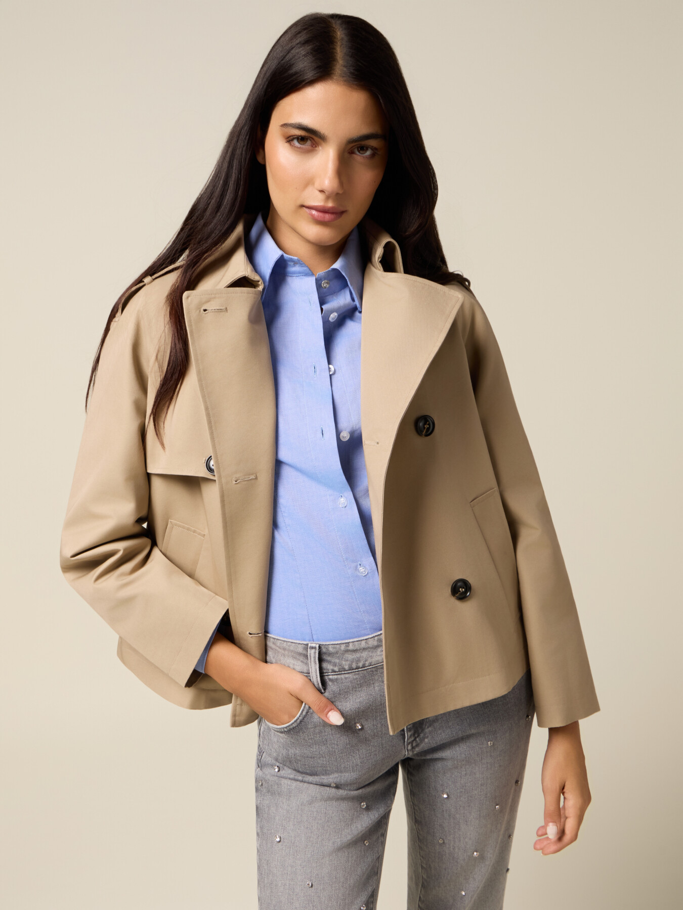Short cotton blend trench coat image number 0