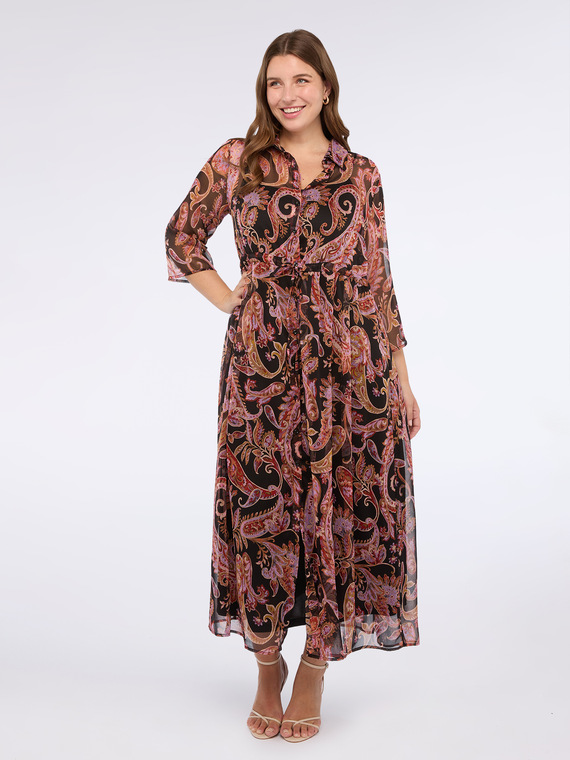Langes Hemdblusenkleid mit Paisley-Muster