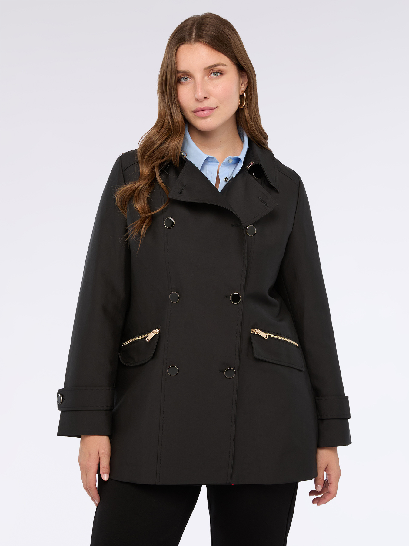 Double-breasted button trench coat image number 0