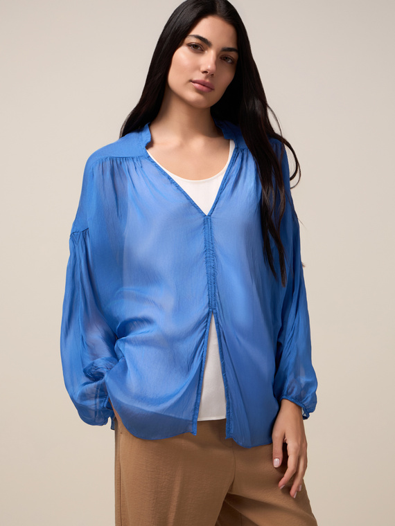Shoulder-covering blouse in silk blend voile