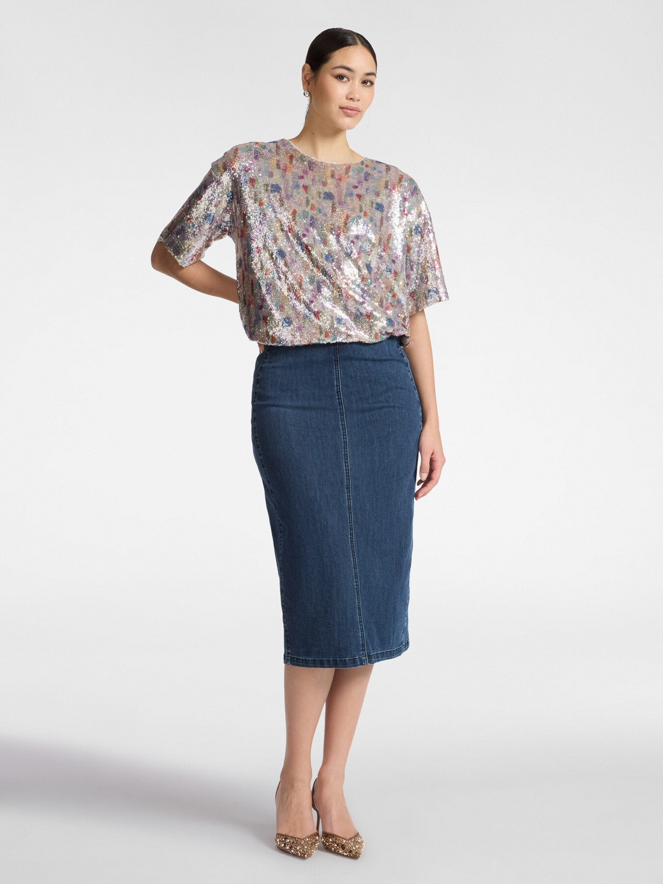 Blusa in tulle con paillettes image number 2