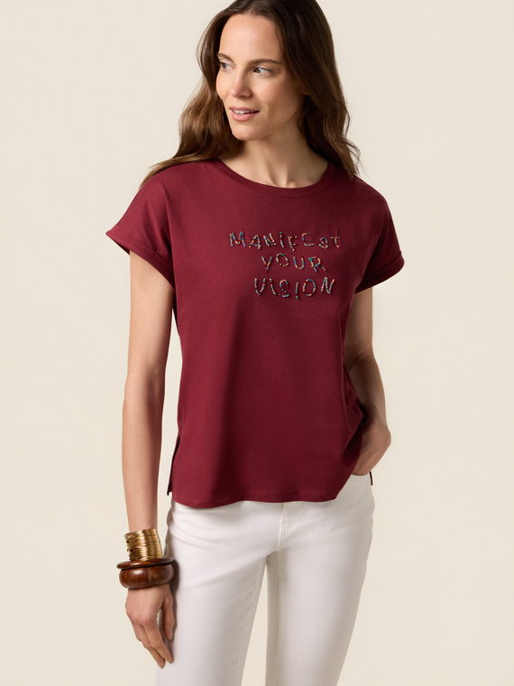 Tricou din jerseu cu broderie cu litere