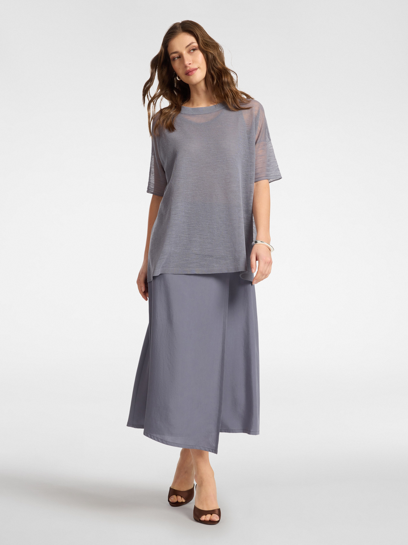 Linen blend crew neck sweater image number 3