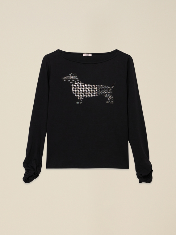 Long sleeve t-shirt with print and appliqués