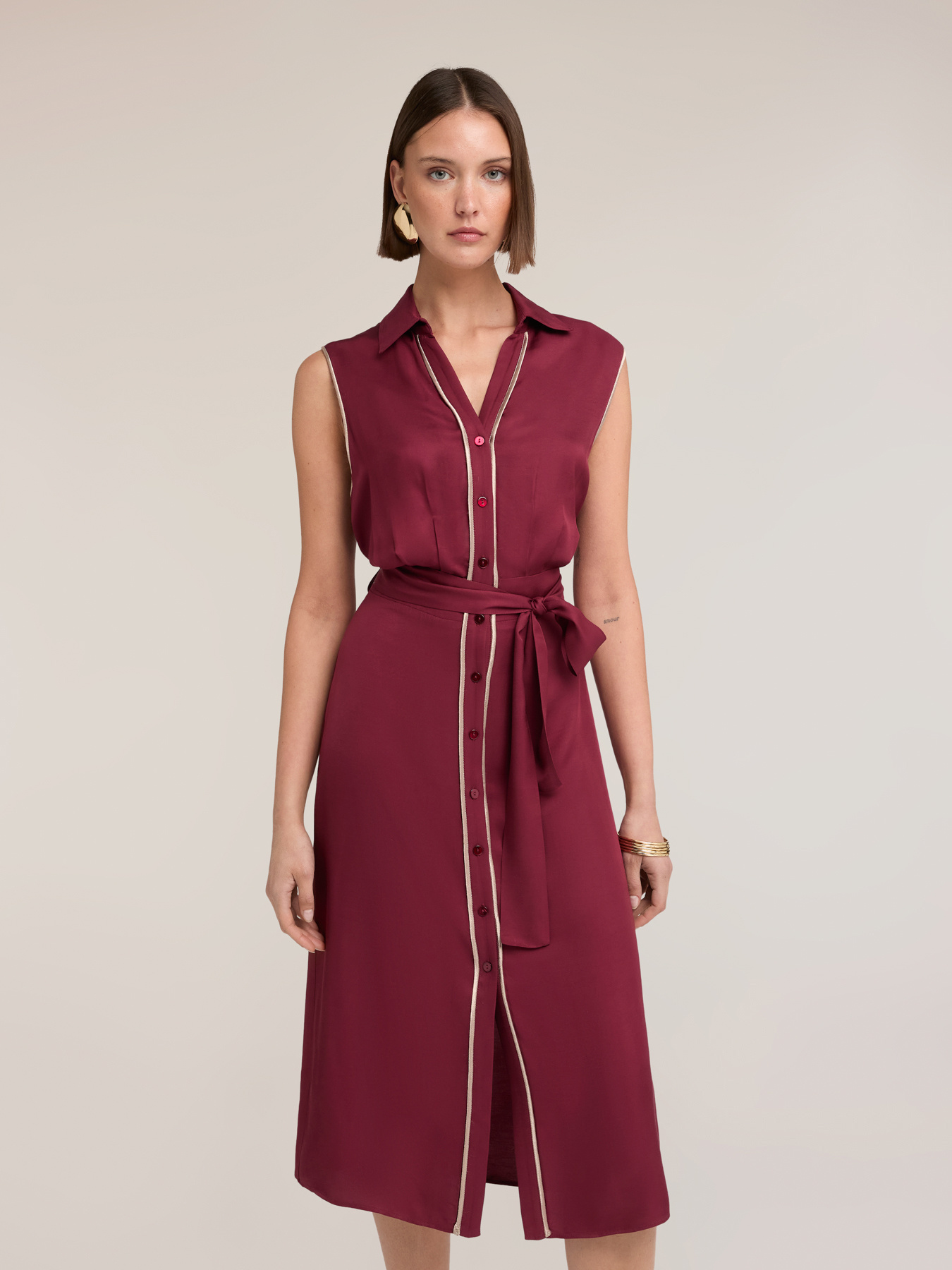 Rochie tip cămașă din twill cu curea image number 2