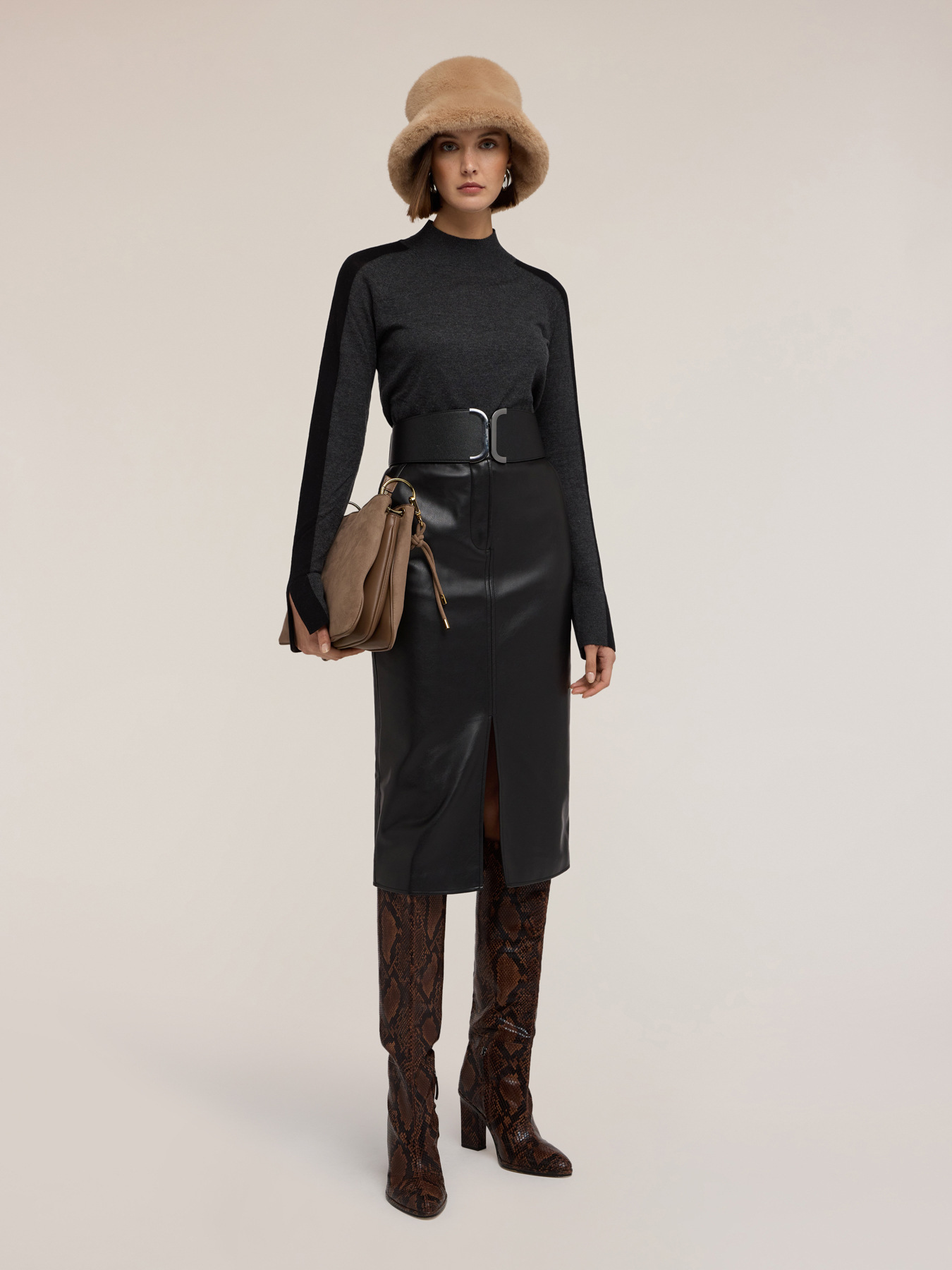 Two-tone turtleneck sweater in silk blend image number 0