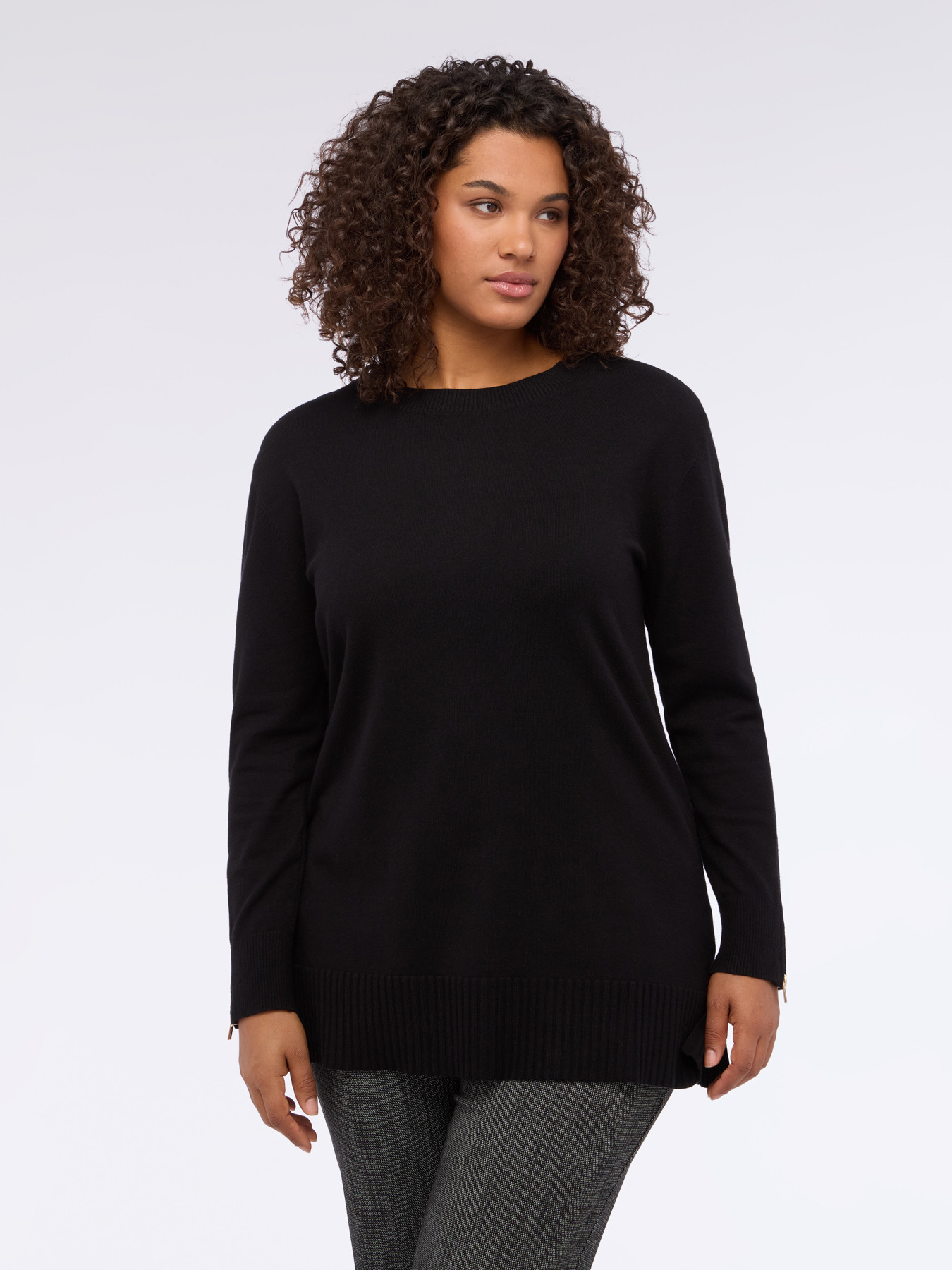 Crew neck sweater with decorative zippers image number 2