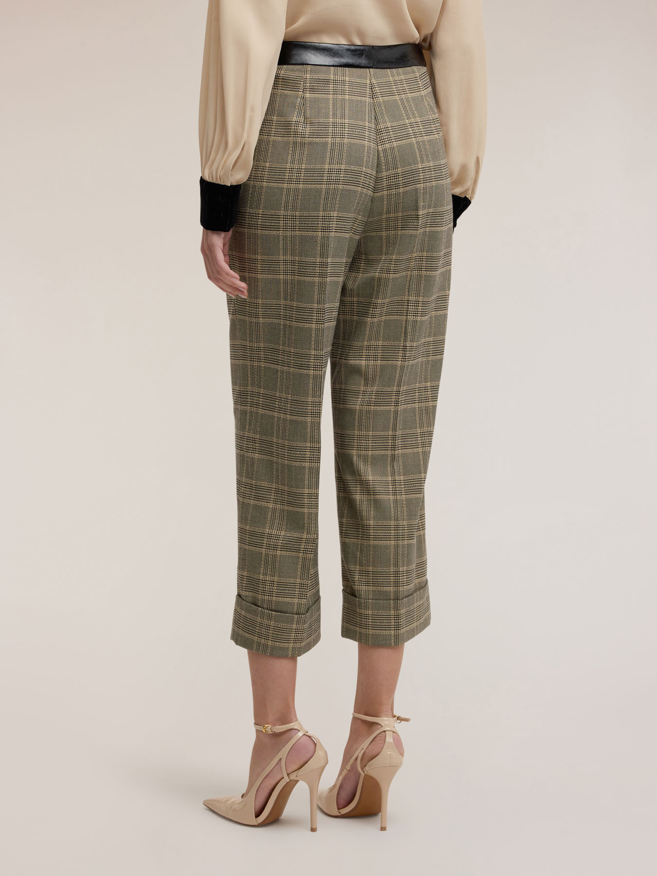 Pantaloni cropped tinto filo fantasia check image number 1