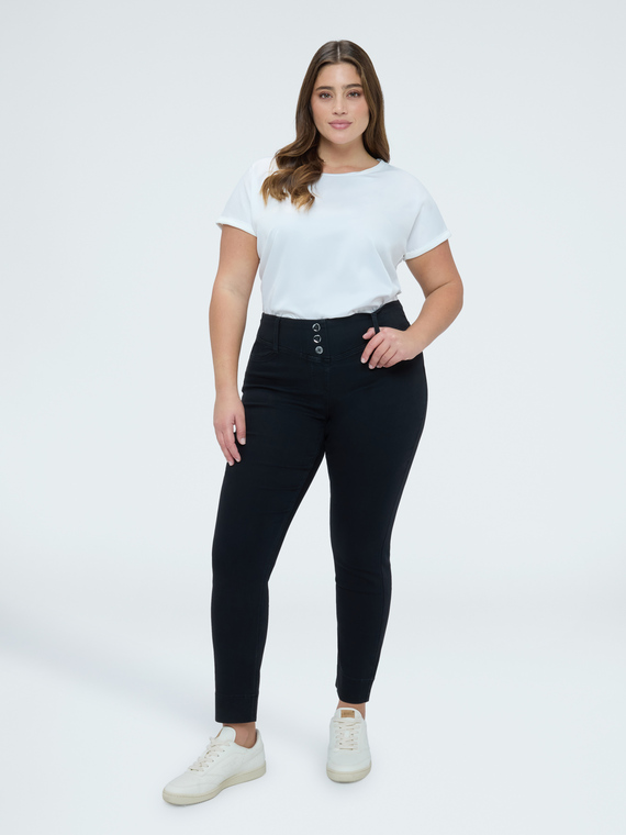 Jeggings aus schwarzem Denim mit dekorativen Kn&ouml;pfen