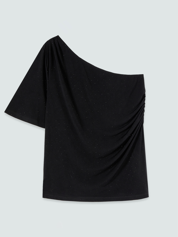 One-shoulder jersey t-shirt with light spots