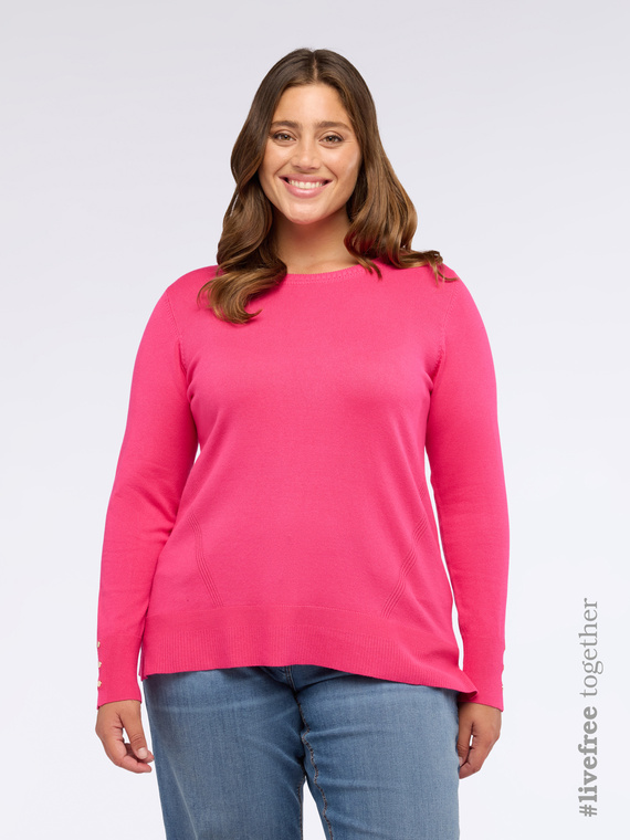 Crewneck sweater with buttons on the cuffs