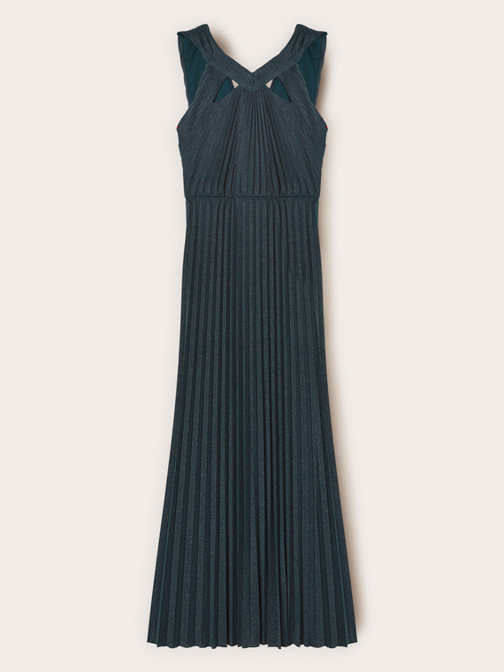 Long pleated dress in lurex jersey