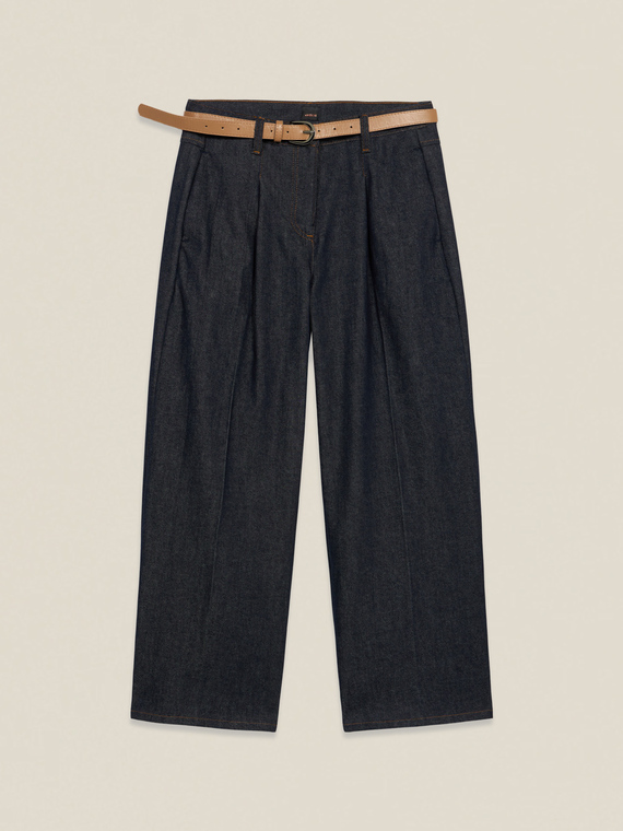 Wide-leg palazzo jeans in denim with front pleats