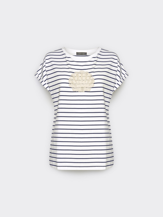 T-shirt in cotone a righe con ricamo