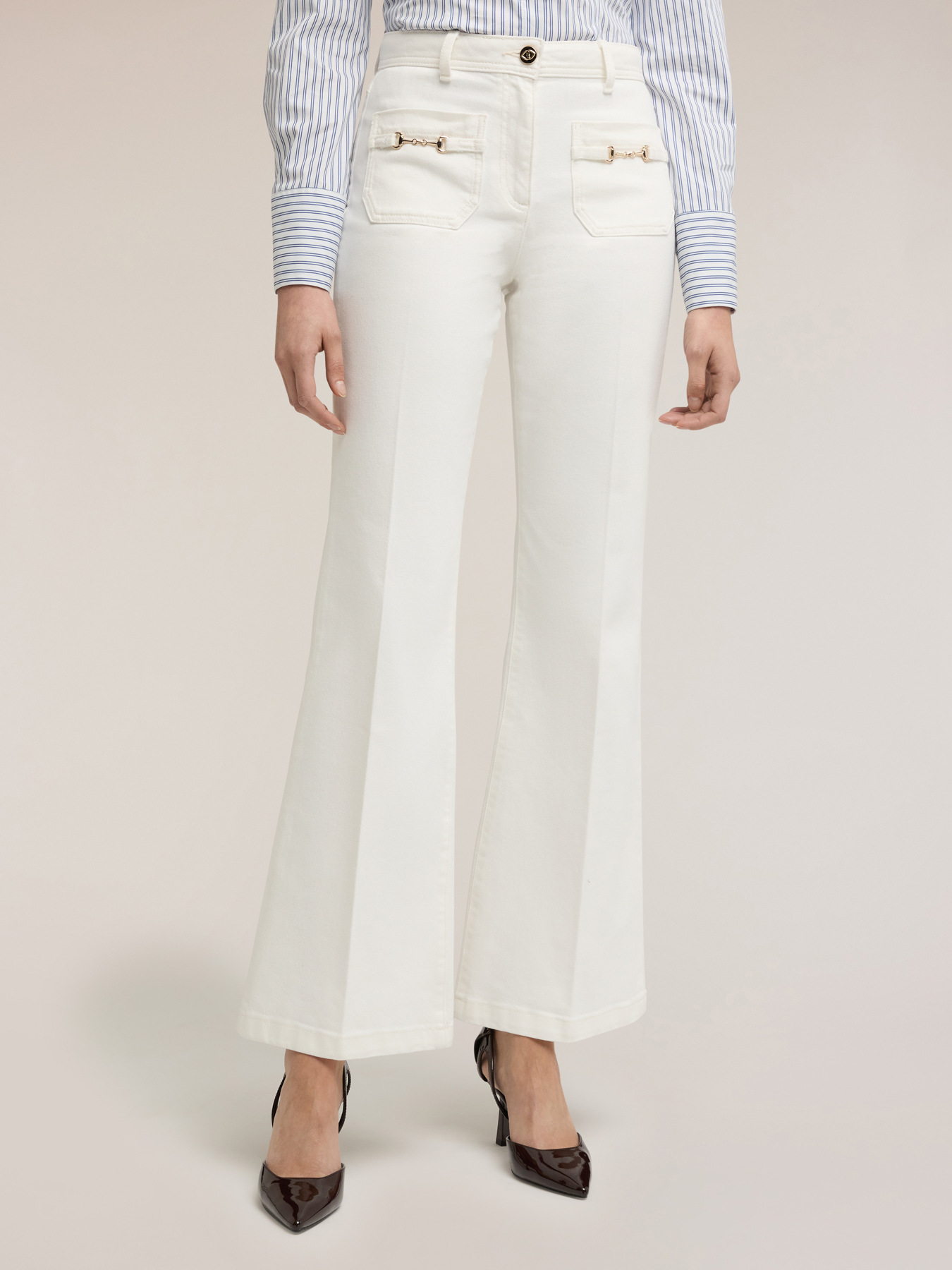 Cotton drill flare pants image number 2