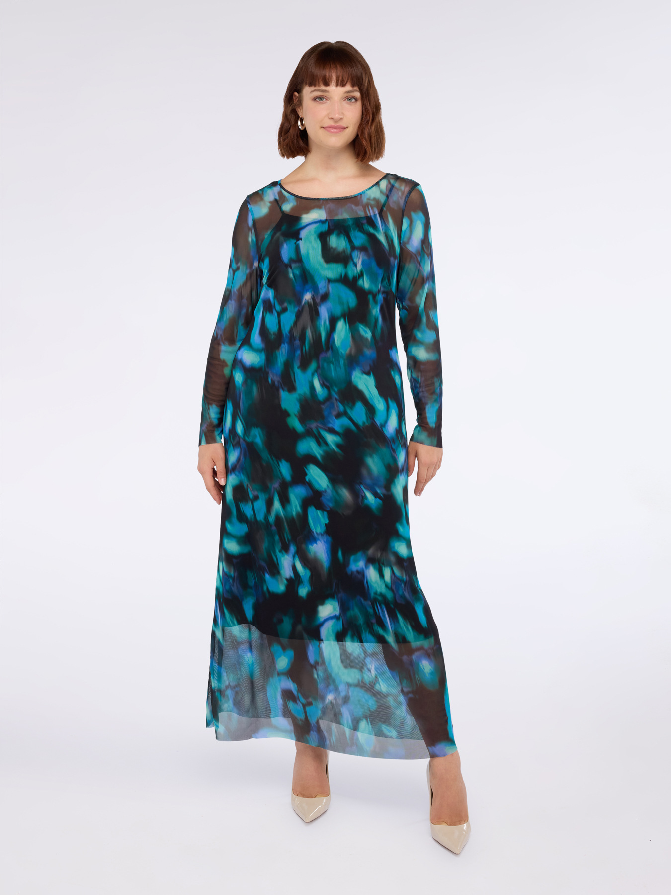 Langes Tüllkleid mit Farbverlauf-Print image number 4