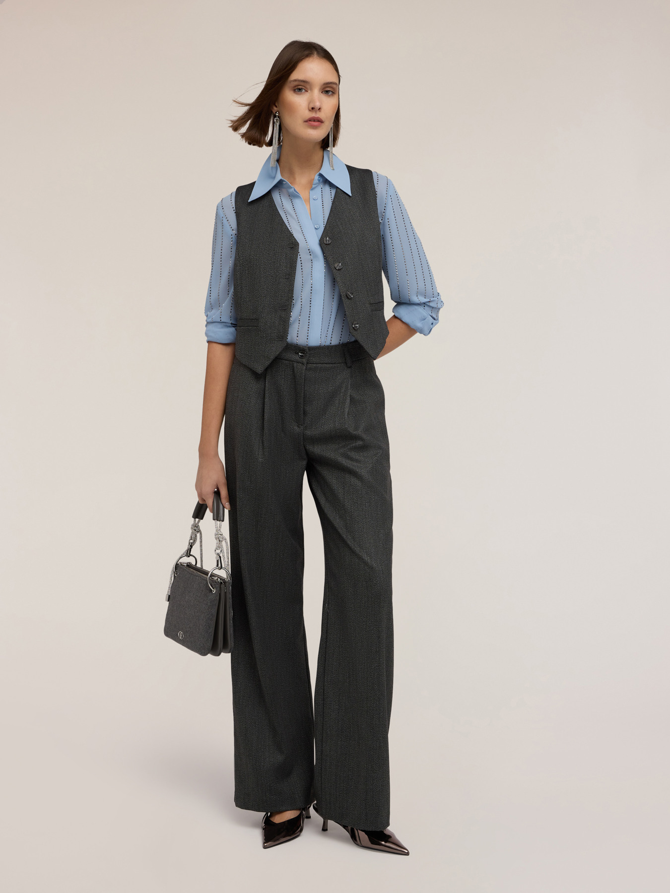 Pantalon palazzo en fil teint image number 2