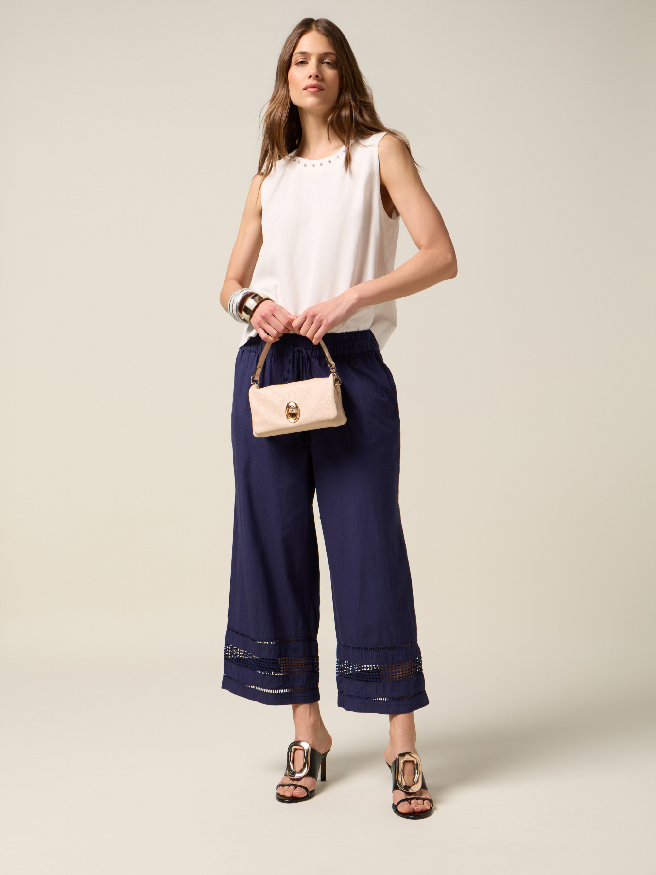 Muslin trousers with lace insert image number 0