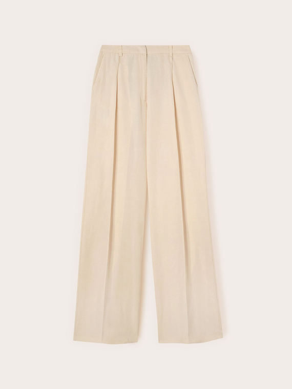 Wide-leg linen blend trousers with pleats