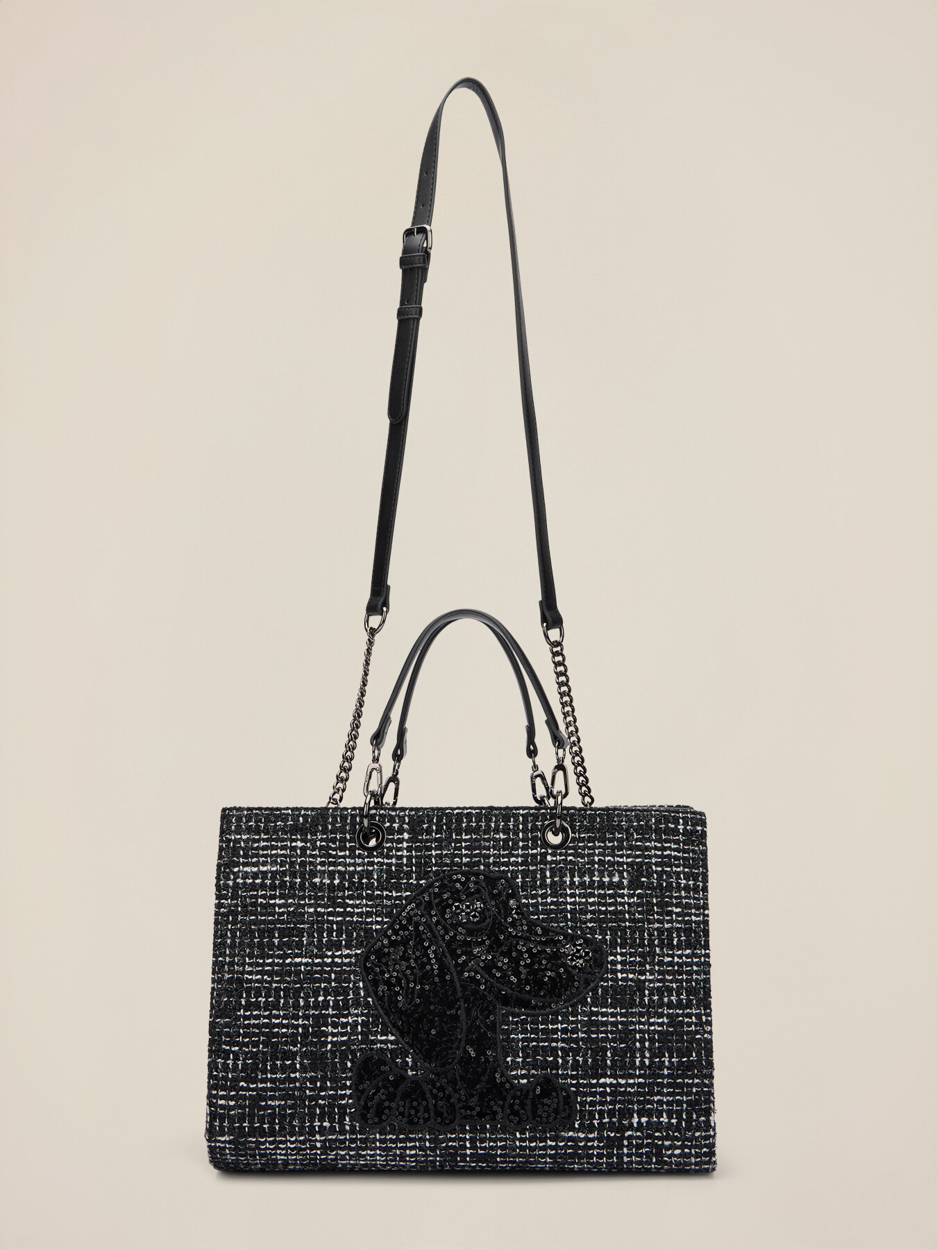 Tweed shoulder bag with appliqué image number 1