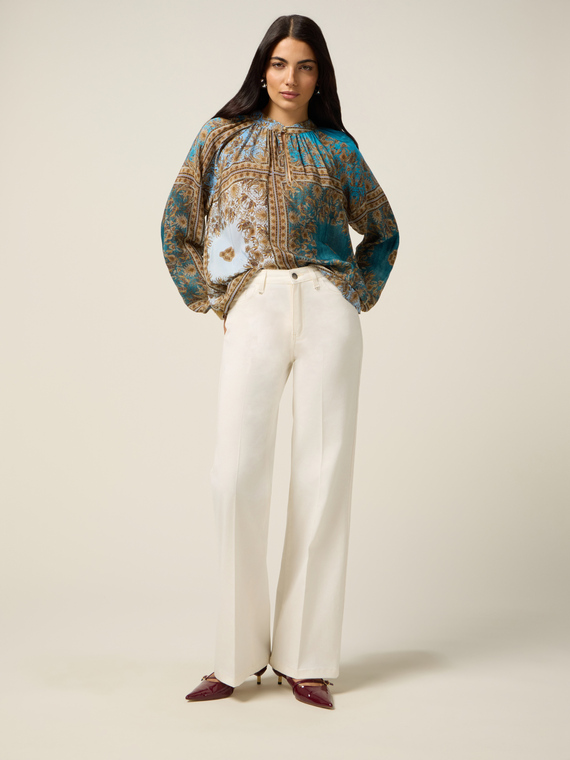 Pantaloni wide leg misto cotone