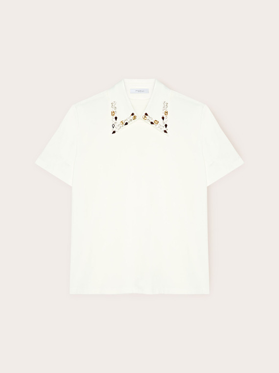 Tricou cu guler brodat cu pietre