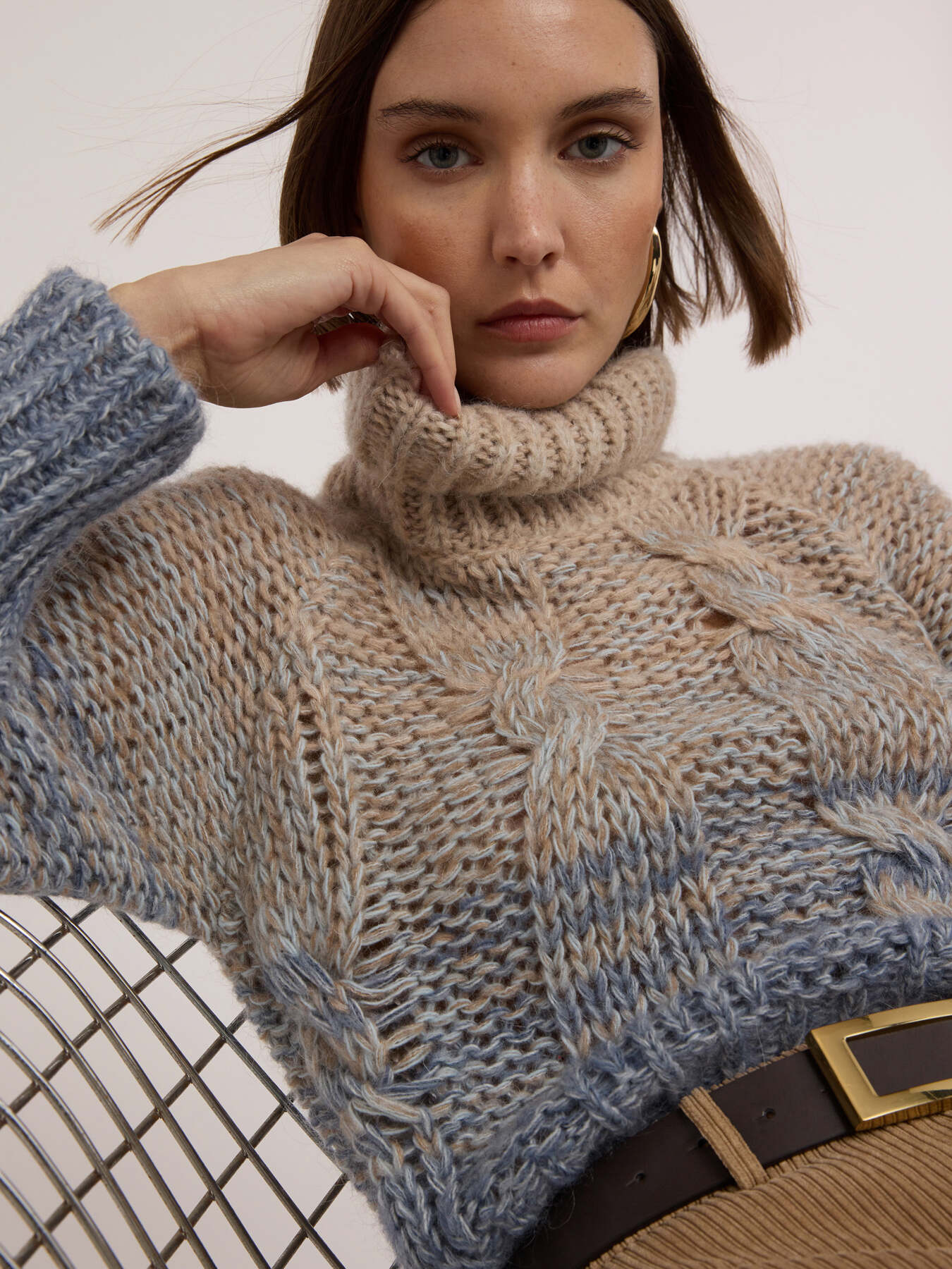 Maglia a trecce misto lana fantasia sfumata image number 3