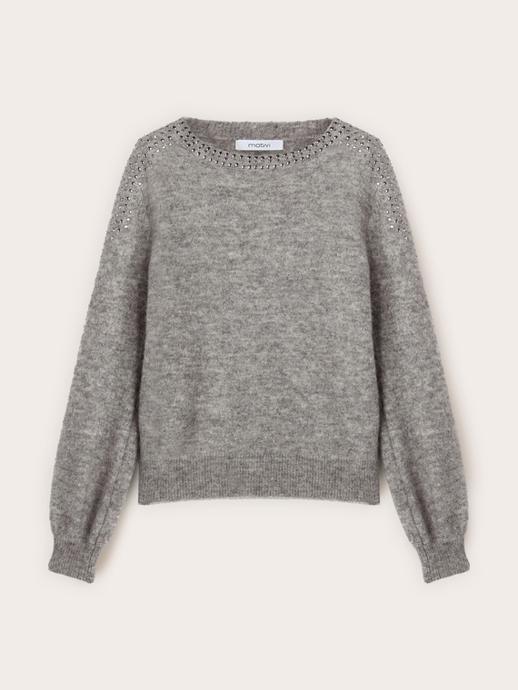 Pull ras-du-cou en mohair avec clous