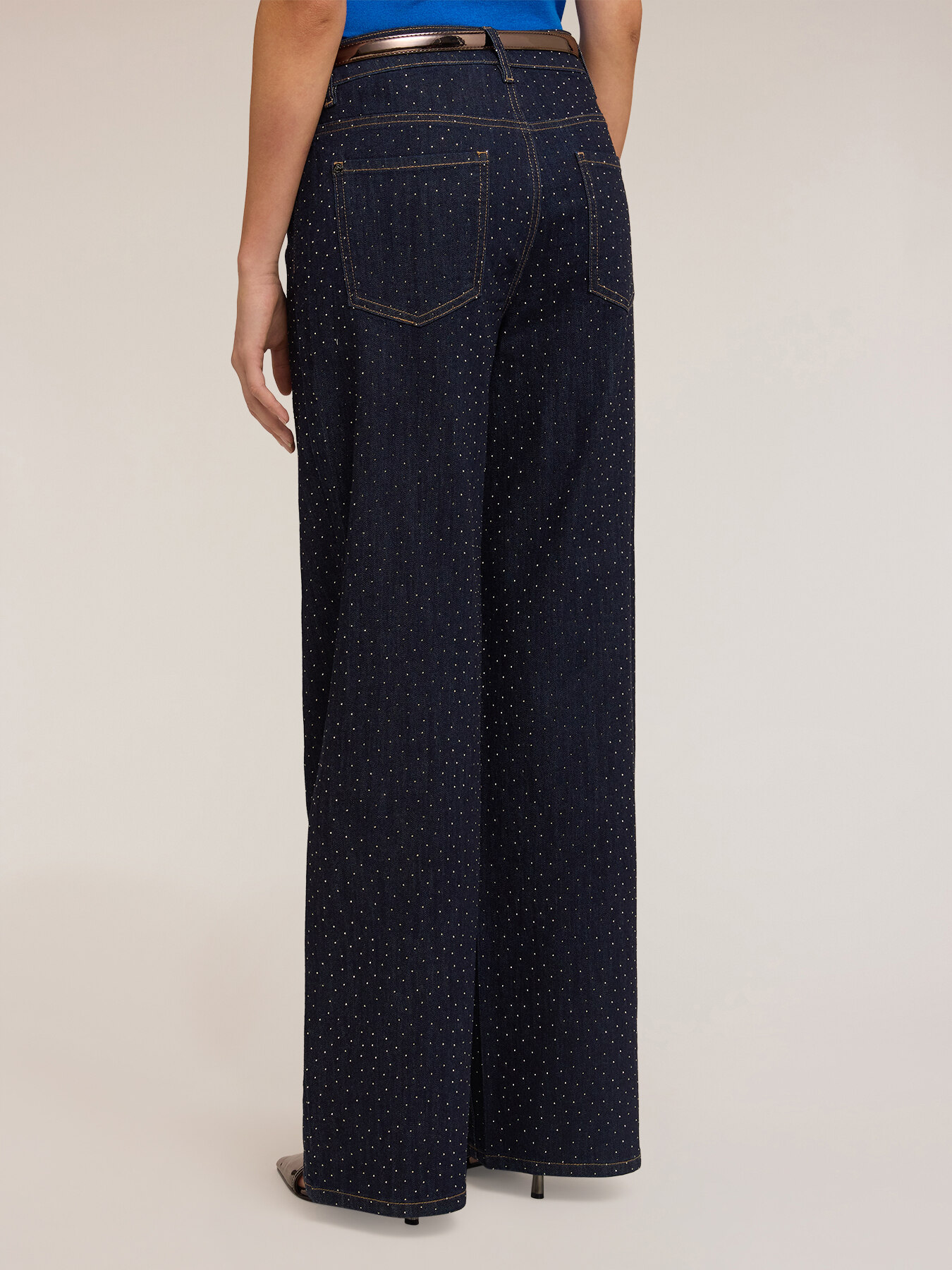 Pantalon palazzo en denim avec micro-clous image number 1