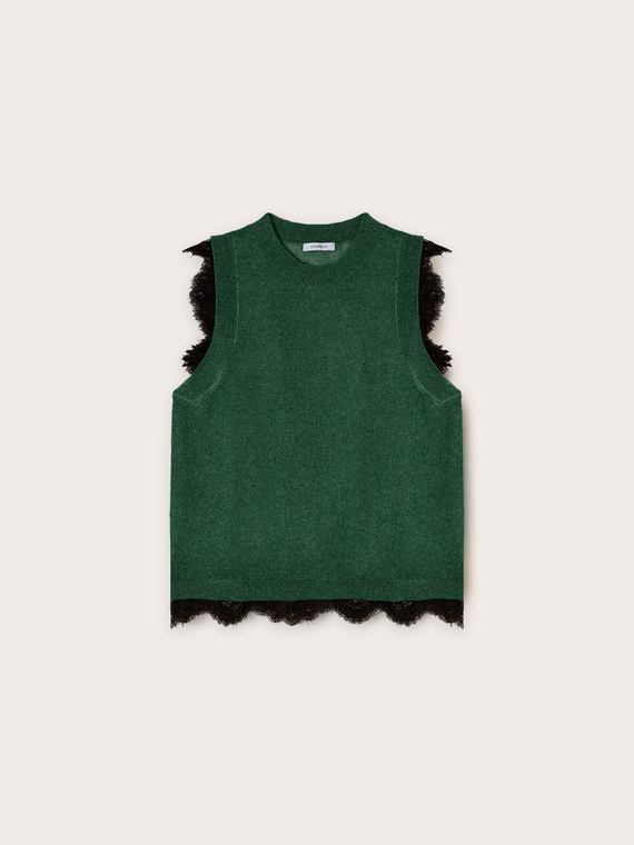 Top in maglia con bordo in pizzo