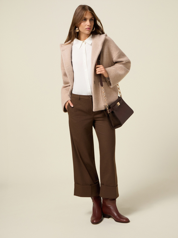 Cropped Hose mit Mikro-Hahnentritt-Muster