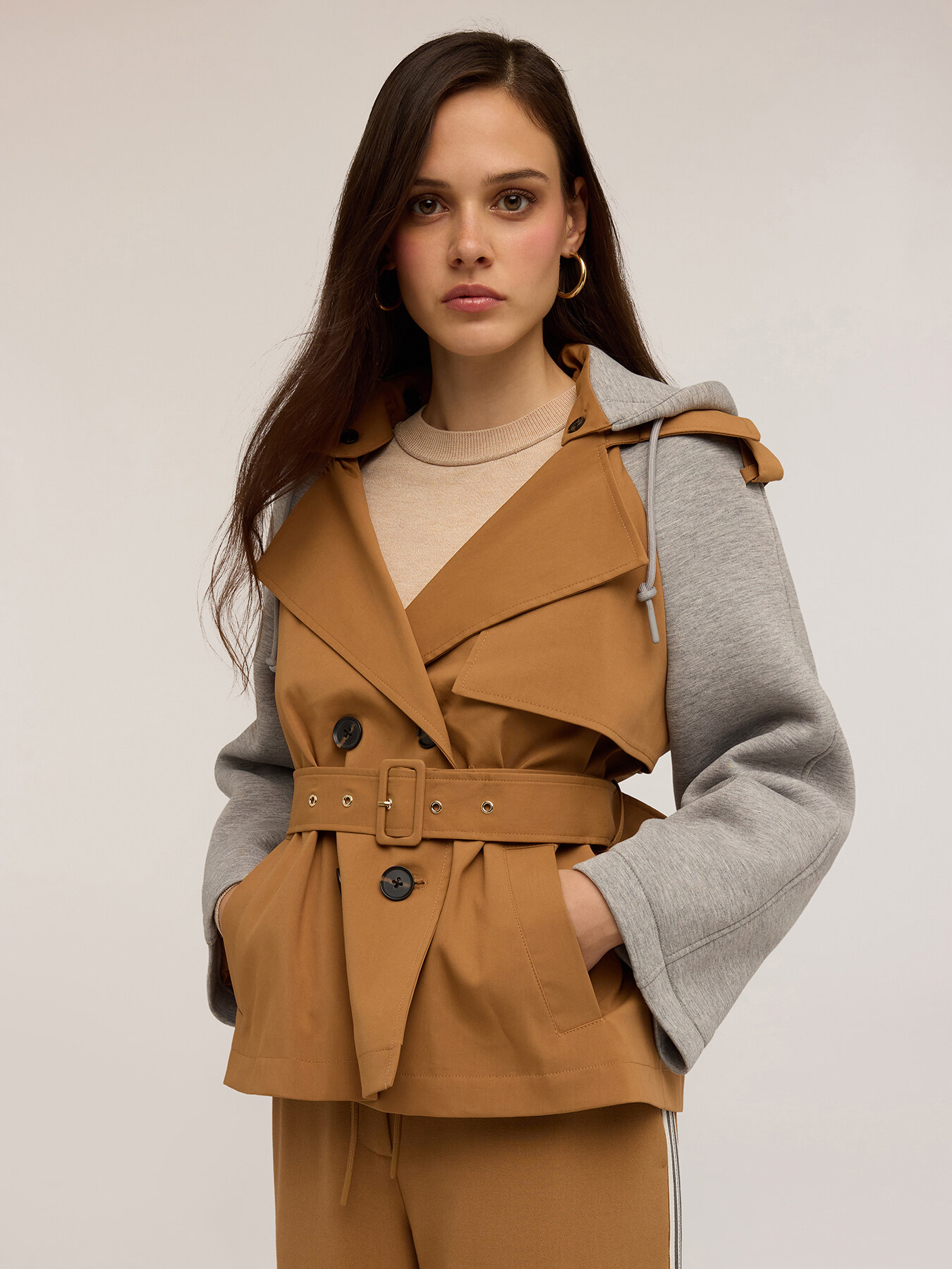 Trench coat with scuba inserts image number 0