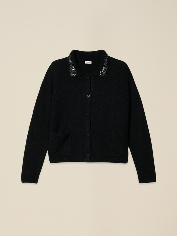 Cardigan misto lana con pietre