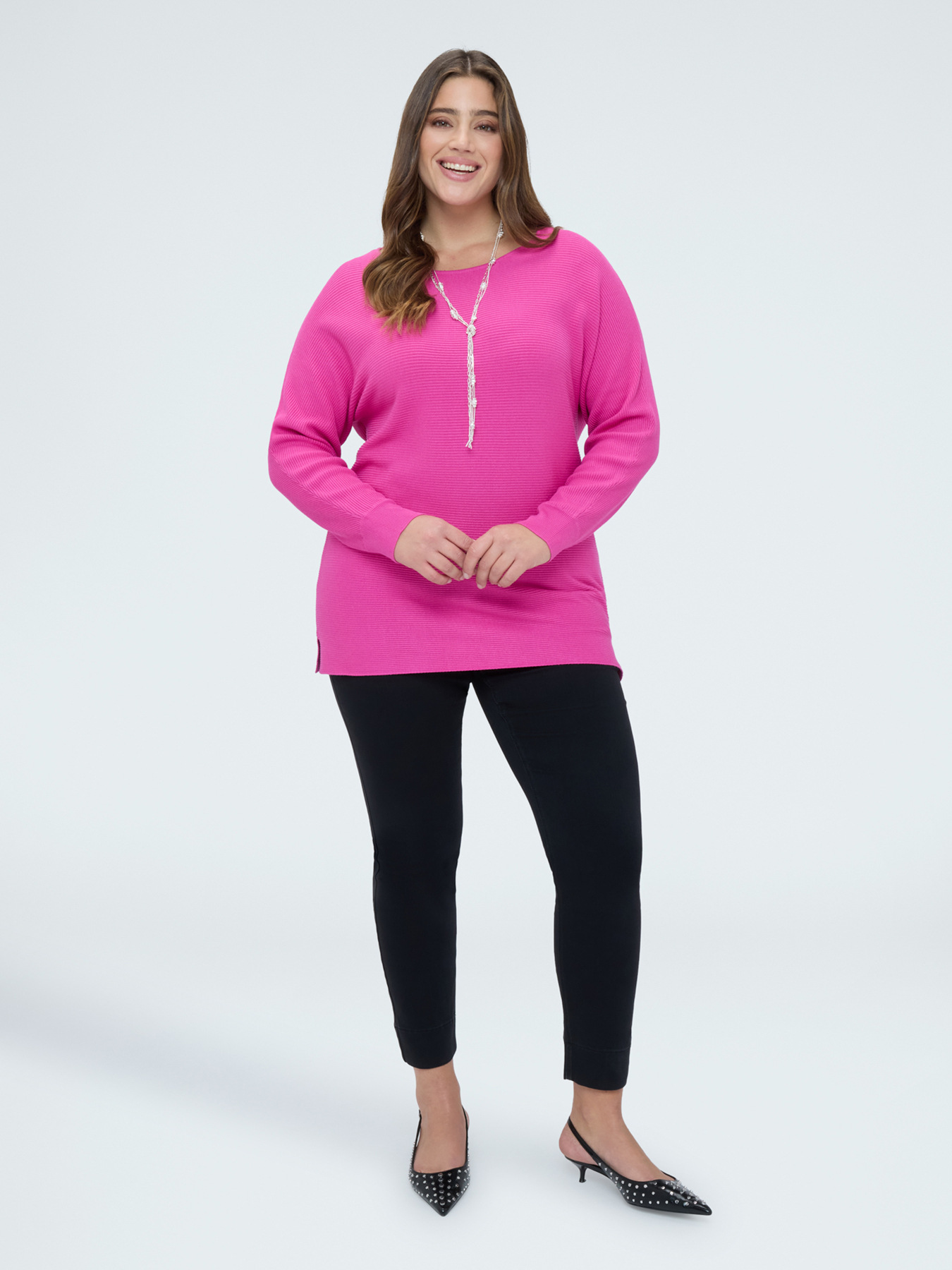 Maglia a costine con maniche kimono image number 3