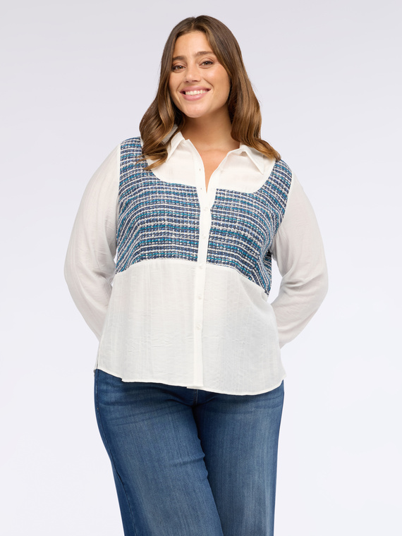 Musselinbluse mit Bouclé-Einsatz