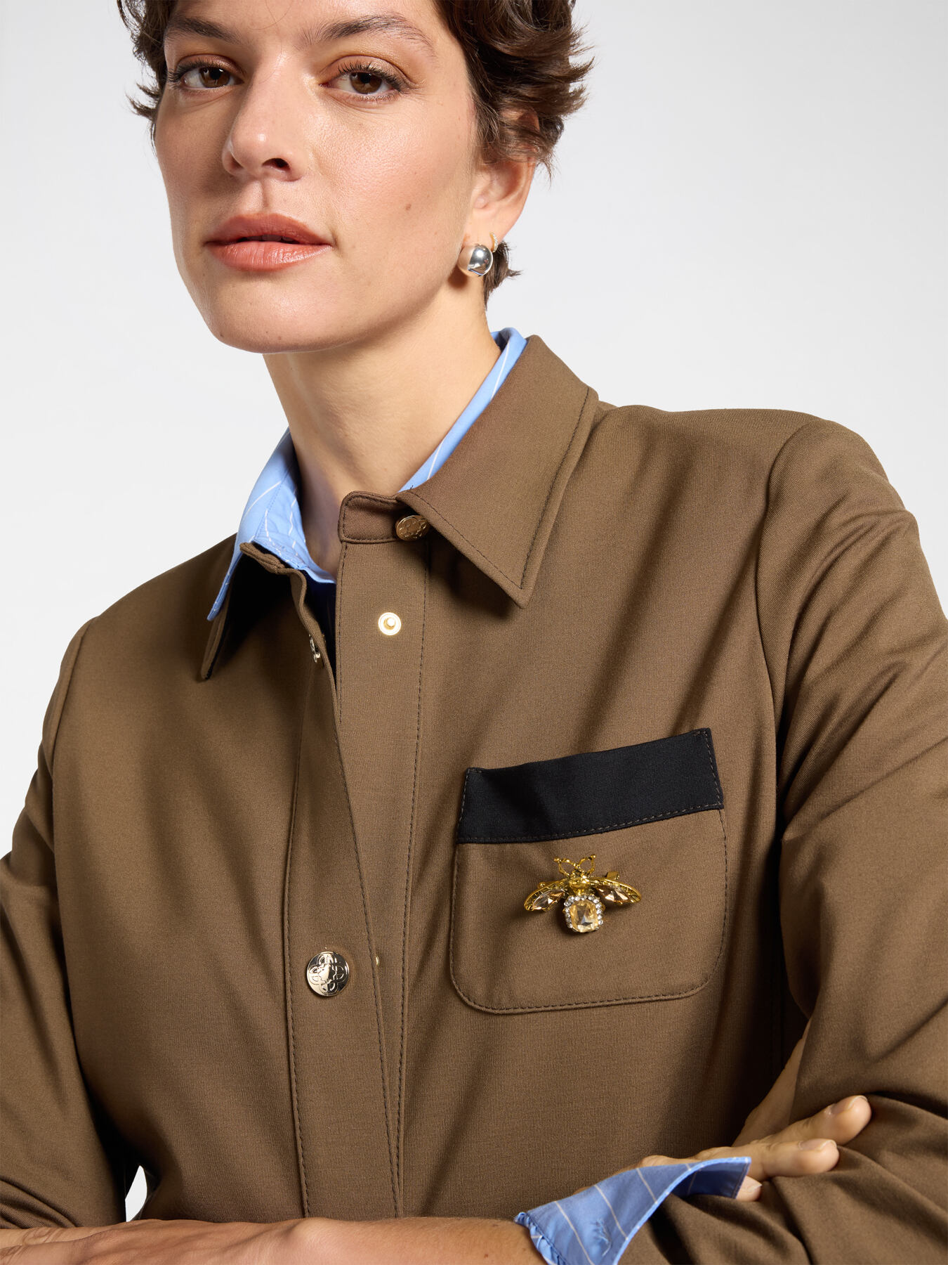 Milano stitch overshirt with brooch image number 3