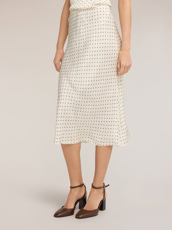 Gonna longuette in raso a pois