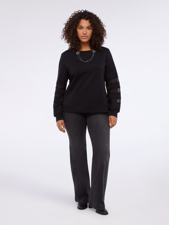 Sweat-shirt avec détail chaîne décorative et inserts ajourés