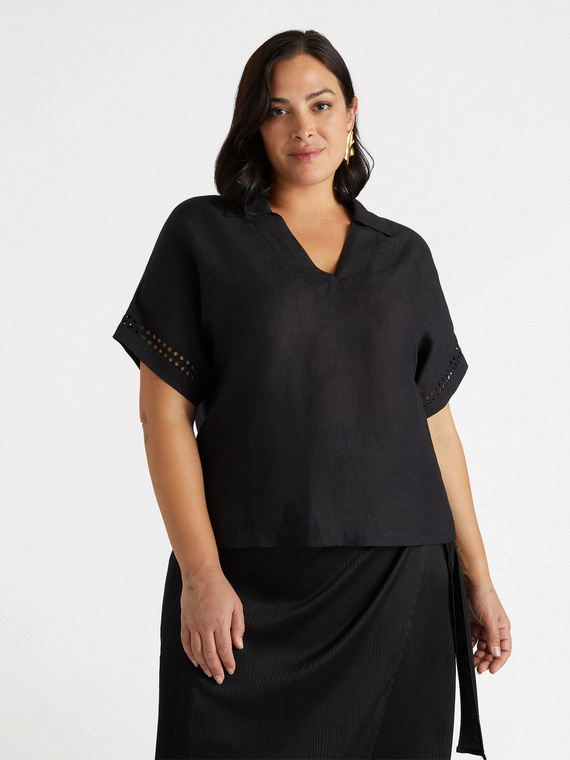Linen blouse with embroidered sleeves