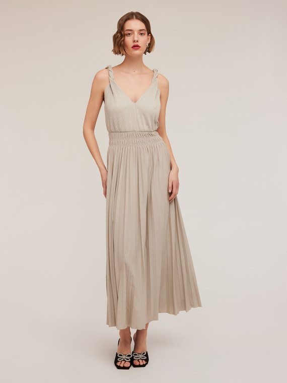 Vestito lungo plissé in jersey lurex