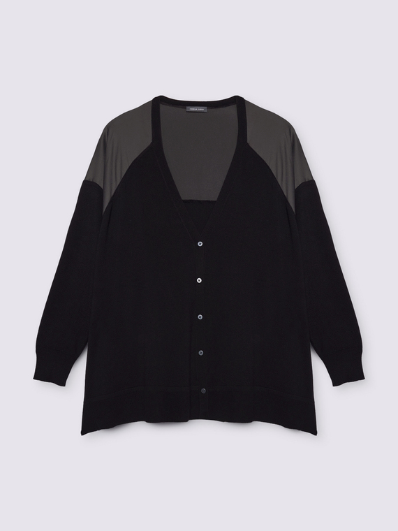 V-Ausschnitt-Cardigan mit Satin-Einsätzen